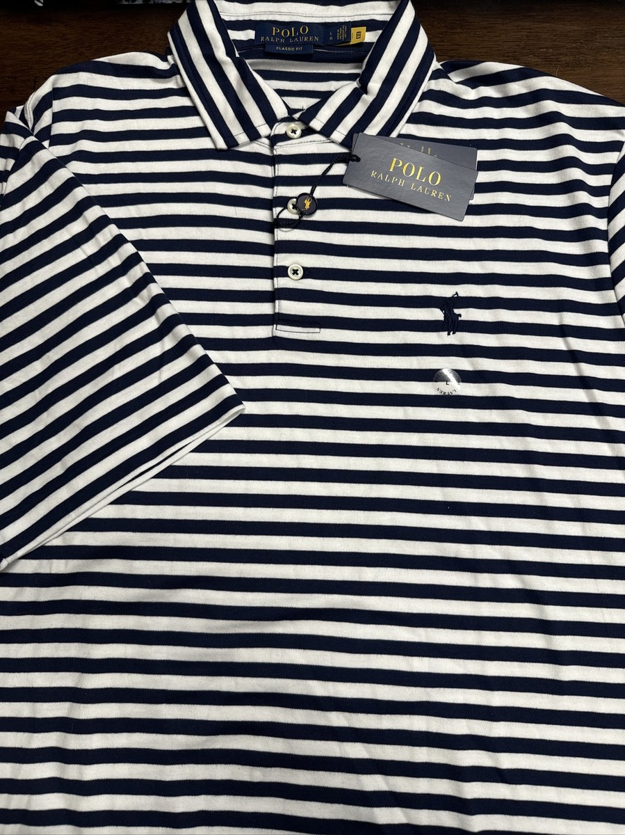 Ralph Lauren Polo SZ L Mens SS Cotton Navy Blue White Polo Blue