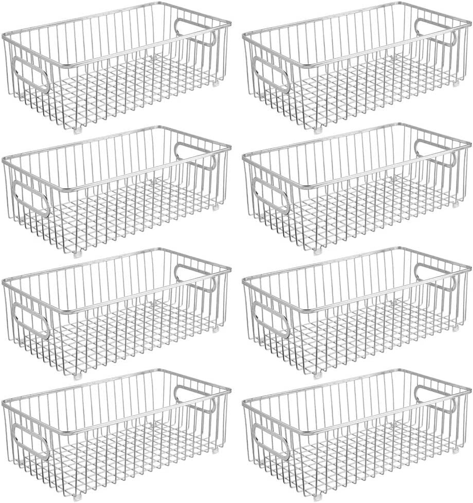 8 Pack Lage Wire Storage Baskets With Handles For Kitchen Worktops