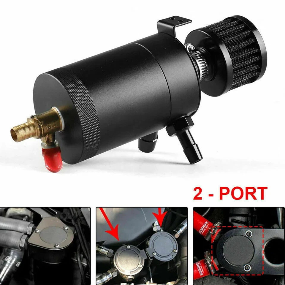 Tanque de depósito de lata de captura de aceite de 2 puertos con deflector de aluminio para tocho de coche + válvula de drenaje Foto 3 de 4