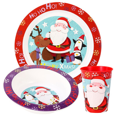 Christmas Xmas 3pcs Kids Childrens Dinner Lunch Santa Festive Tableware Set  UK