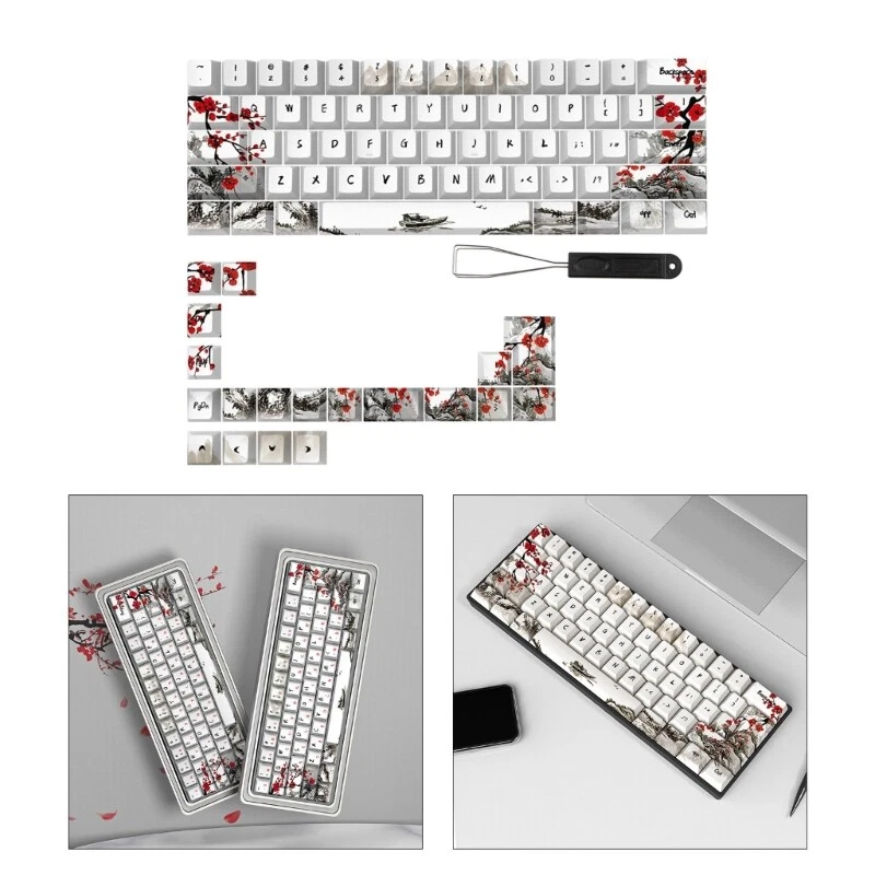 80PCS Plum Blossom Keycaps PBT Material QWERTZ AZERTY 61 64 67 68 Keyboard Keys - Image 2 of 4