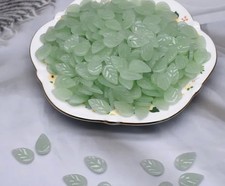 Czech Glass Milky Lite Green Leaf Beads 20 Piece  A4 