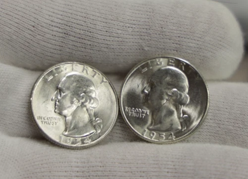 (2) 1954 S US Washington Quarters 25c Nice Unc From Original Roll.
