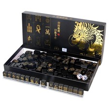 Black Gold Deluxe Mah Jong Classic Game 144 Pieces Tiles Mahjong Game + 2* Dice
