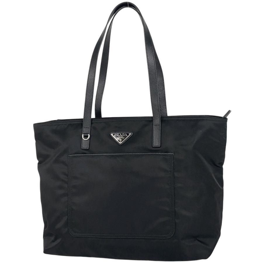 PRADA 1BG052 Plate Tote Bag Shoulder Bag Nylon Black #BS1367