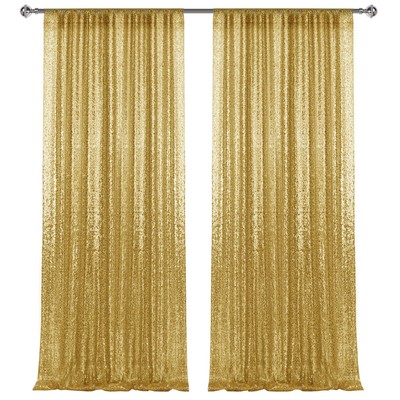 2×8FT-2PCS Gold Sequin Backdrop Curtains Panels Photography Backdrop Glitter ...