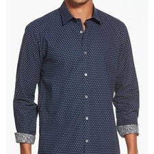 Ted Baker Men's Targetz Modern Slim Fit Dress Shirt Size 5 US XL Navy Blue Print