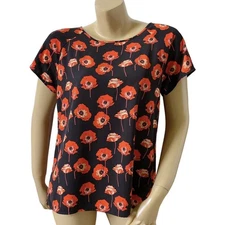 CABI Womens Size Small Short Sleeve Floral Back Slit Flanders Swing Shirt Top