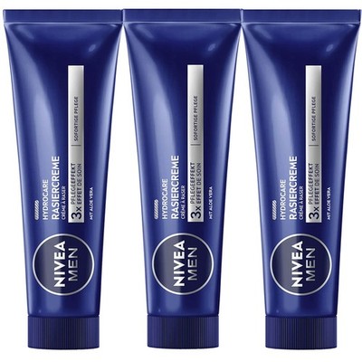 3X 100Ml Nivea Men Hydro Care Shaving Cream Protects And Cares For Dry Skin