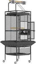61" Large Bird Cage w/Play Top, Rolling Stand  Bowls Pet House Exploding Silver