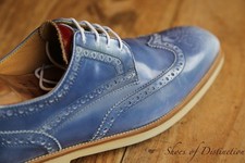 Oliver Sweeney Lowmet Burnished Sky Blue Leather Derby Brogue Shoes UK 9 US 10