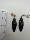 Vintage 14K Gold Black Stone Dangle Earrings Repair Estate 2.30g — photo 3