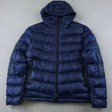 Adidas Itavic Jacket Mens M Blue Puffer Hooded Quilted Lightweight