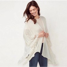 NWT LC Lauren Conrad OS Lace-Trimmed Off White/Cream Ruana Kimono Romantic Boho