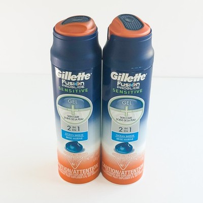Lot of 2 Gillette Fusion ProGlide Sensitive 2 in 1 Shave Gel Ocean Breeze 6oz