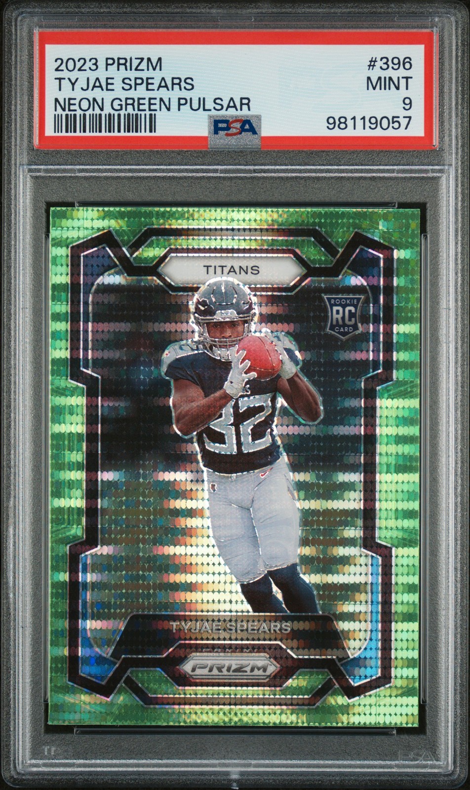 2023 Panini Prizm #396 Tyjae Spears Neon Green Pulsar PSA 9