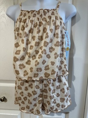 NWT Girls M 8 Cat & Jack 2pc Smocked Leopard Tank Shorts Pajamas pjs Sleepwear