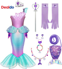 Halloween Little Mermaid Costume with Mermaid Tail for Princess Girls 4-6 for Co