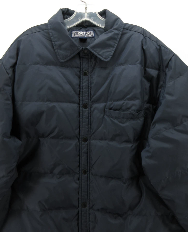 VINTAGE Structure Jacket Men Large Blue Duck Down Puffer Quilted Snap Down Coat* - Image 2 of 4