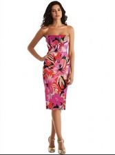 Banana Republic Silk Floral Dress Women's 6 Pink Red Party Summer Strapless