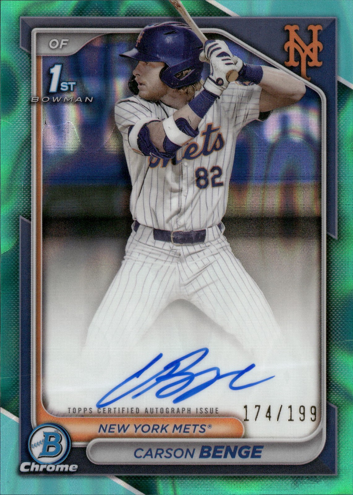 2024 Bowman Draft #CPA-CBG Carson Benge Chrome 1st Aqua Lava Auto #/199