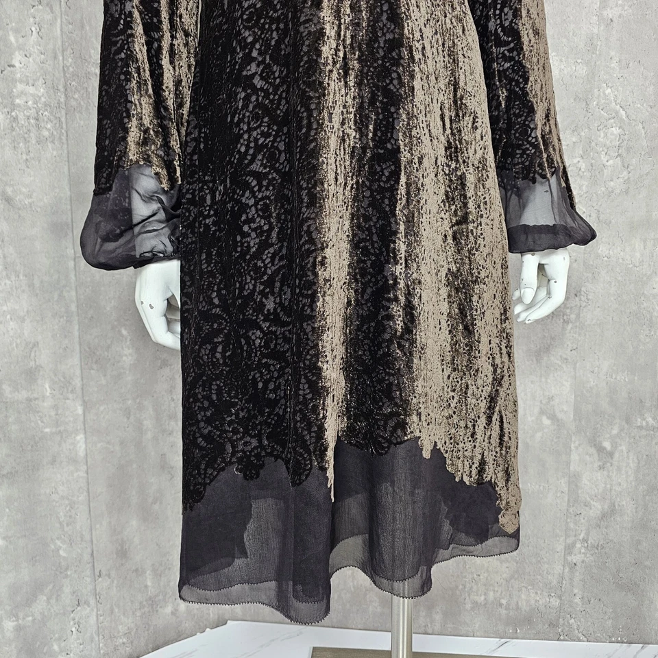 Vestido Elie Tahari Marrón Burnout Terciopelo Mezcla Seda Mujer M Boho Gótico Cóctel Foto 4 de 4