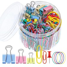 350 Pcs Colored Paper Clips Assorted Sizes and Binder Clips, Paper Clamps Rub...