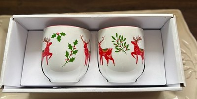 New Bee & Willow Reindeer Mugs Set of 2 Bed Bath and Beyond Christmas Holiday