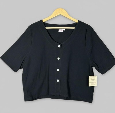 B'Gauze Boho Chic Black Cotton Button Front Crop Boxy Top S/M Whimsigoth