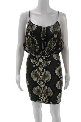 Roberto Cavalli Womens Mini Bodycon Blouson Dress Beige Animal Print Size 40