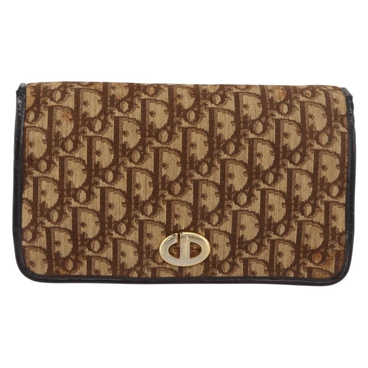 Christian Dior Trotter Canvas Chain Shoulder Bag Brown Gold Auth