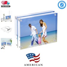 5x7 Acrylic Photo Frame 2 Pack, Clear Magnetic Picture Frames, 10  10MM Thic...