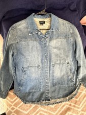 Women's Blue Denim Jacket Button Pockets Long Sleeve Size L