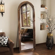 Walnut Rustic Arched Full Body Mirror 63"x21" - Solid Wood Frame Floor Mirror