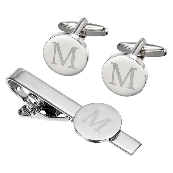 ManschettenknöPfe & Krawattenclip Set Mit Graviertem M (Silber) FüR MäNner-image