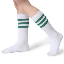 Boys Girls Over the Calf Striped Tube Socks Cotton Soft Medium C03-green/White