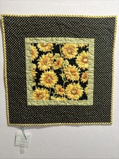 Cuddle Cat, Sunflower Themed Quilted Wall Hanging 18&rdquo; Square Vibrant Yellow
