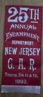 1892 GAR Ribbon 25th Annual Encampment Dept. of New Jersey in Trenton