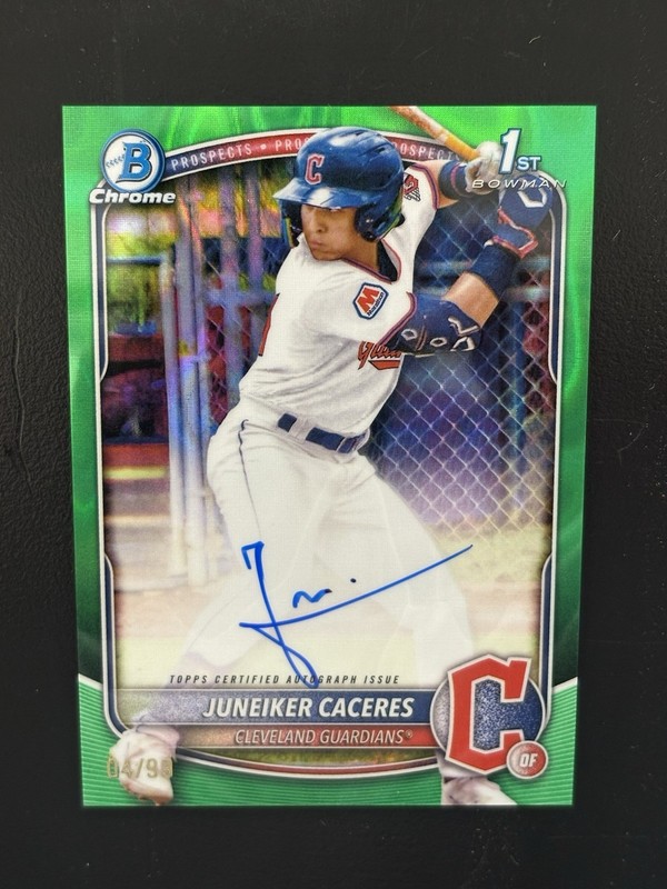 2025 Bowman Chrome Juneiker Caceres 1st Auto Green Lava Refractor /99 #CPA-JC