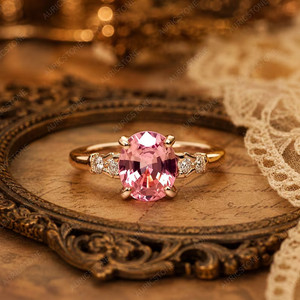 Authentic Lab Created Pink Tourmaline Ring, Base Metal: Finish: Gold Plated,