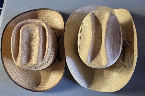 2 Straw Cowboy Sun Golf Tiki Coastal Hats Breathable 1980s Vintage Lightweight