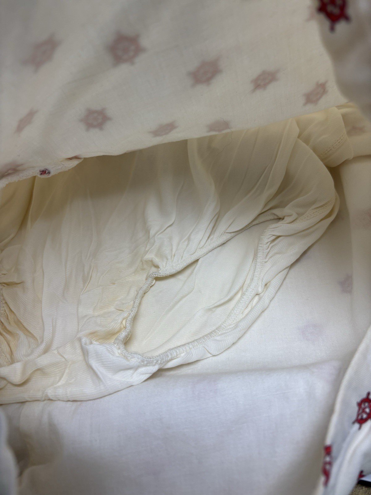 1950s Red Ivory Swim Trunks Bathing Suit Nautical Boat Wheel Cotton Shorts Med