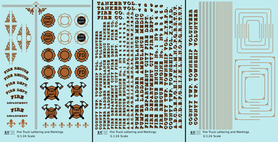 K4 G 1:24 Scale Decals Fire Engine Truck Markings Bronze, Silver and Black