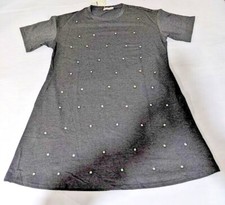 Southern Stitch Solid Grey Rhinestone Dress Short Sleeve Pocket  (Choose Size)