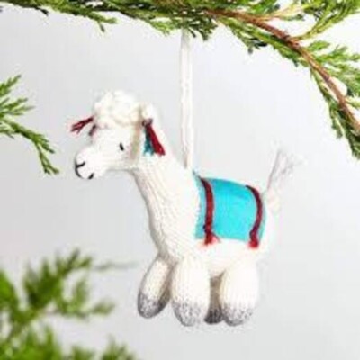 Crate and Barrel Alpaca LLAMA w/turquoise blanket ORNAMENT- NEW- NWOT