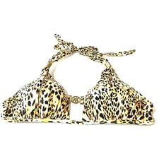 Victorias Secret Bikini Top Medium Triangle Padded Leopard Halter Black W48 0301