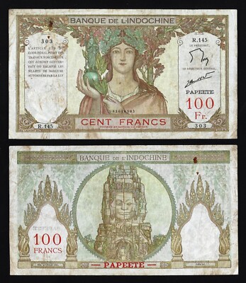 TAHITI (Banque de Indochine) 100 Francs 1961 Pick.14 MBC- / aVF