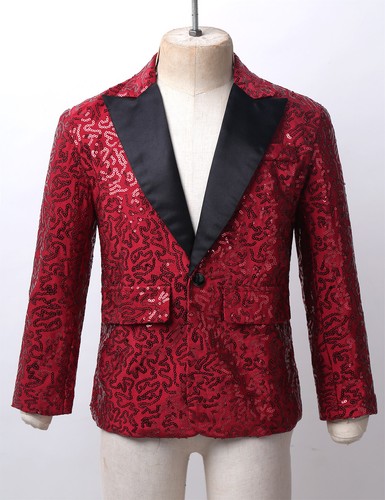 Boy's Shiny Sequins Tuxedo Coat Jacket Party Wedding Blazer Jackets Formal Suits - Picture 28 of 53