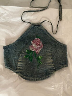 alessandra rich Alessandra Rich Denim Neckholder Crop Top Y2K IT38/XS Neu