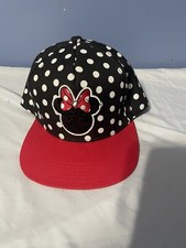 Disney Minnie Mouse Baseball Cap Hat Polka Dot Red Brim Sequin Minnie Snapback